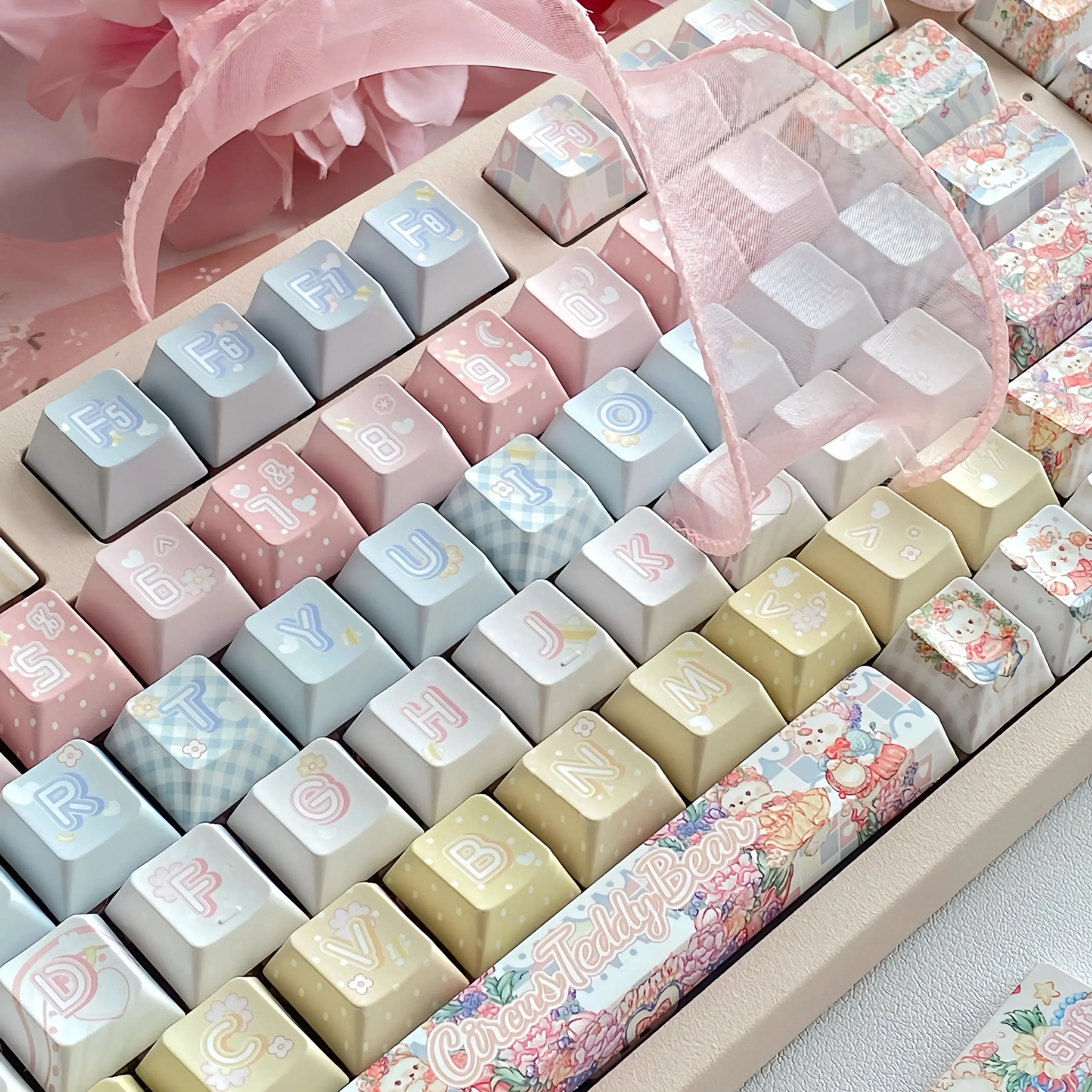 Bear Keycap Original Cute Mechanical Keyboard Replaceable Keycap 136 Keys Pink