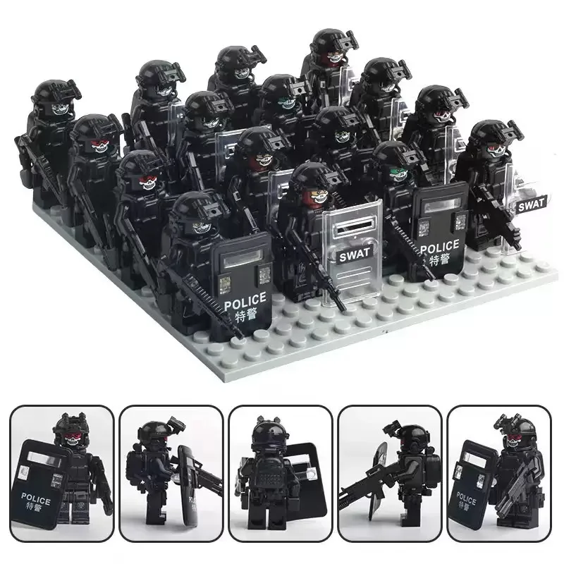 Bloc de construction minifigurines militaires fantôme SWAT Forces spéciales armes bouclier poupées garçon assemblage jouets
