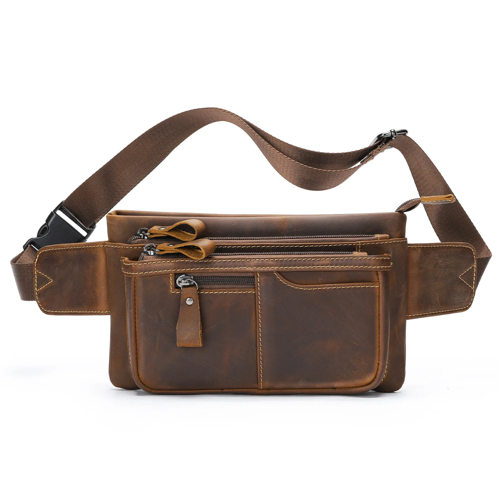 

Retro Crazy Horse Sports Waist Genuine Leather Outdoor Men's Multi-functional Commuting Crossbody Chest Designer Luxury