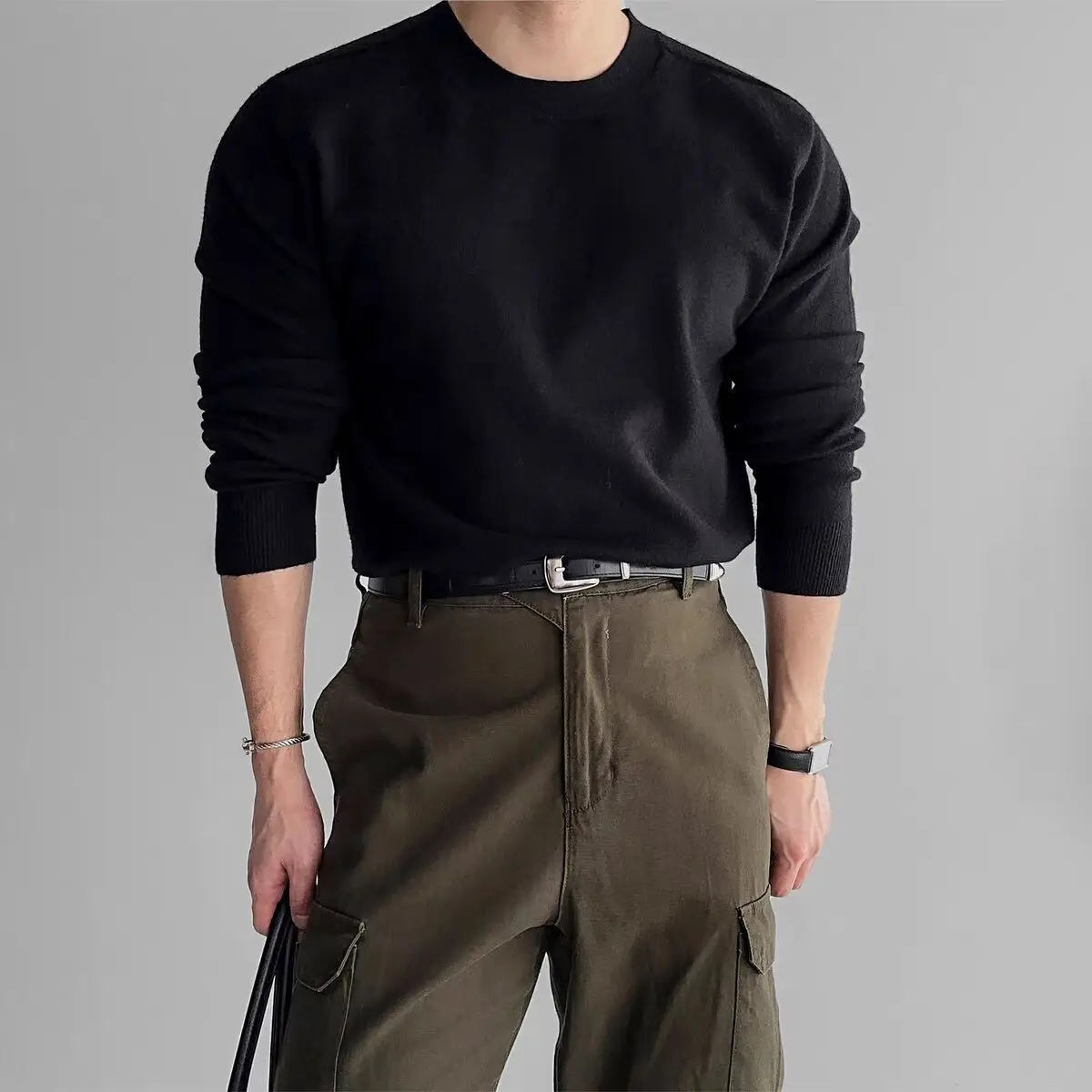 Man Base Layer T-shirt 2025 Autumn Men's Slim Fit Knitwear Small Neckline Soft Modal Long Sleeve Wool Blend Base Layer Sweater