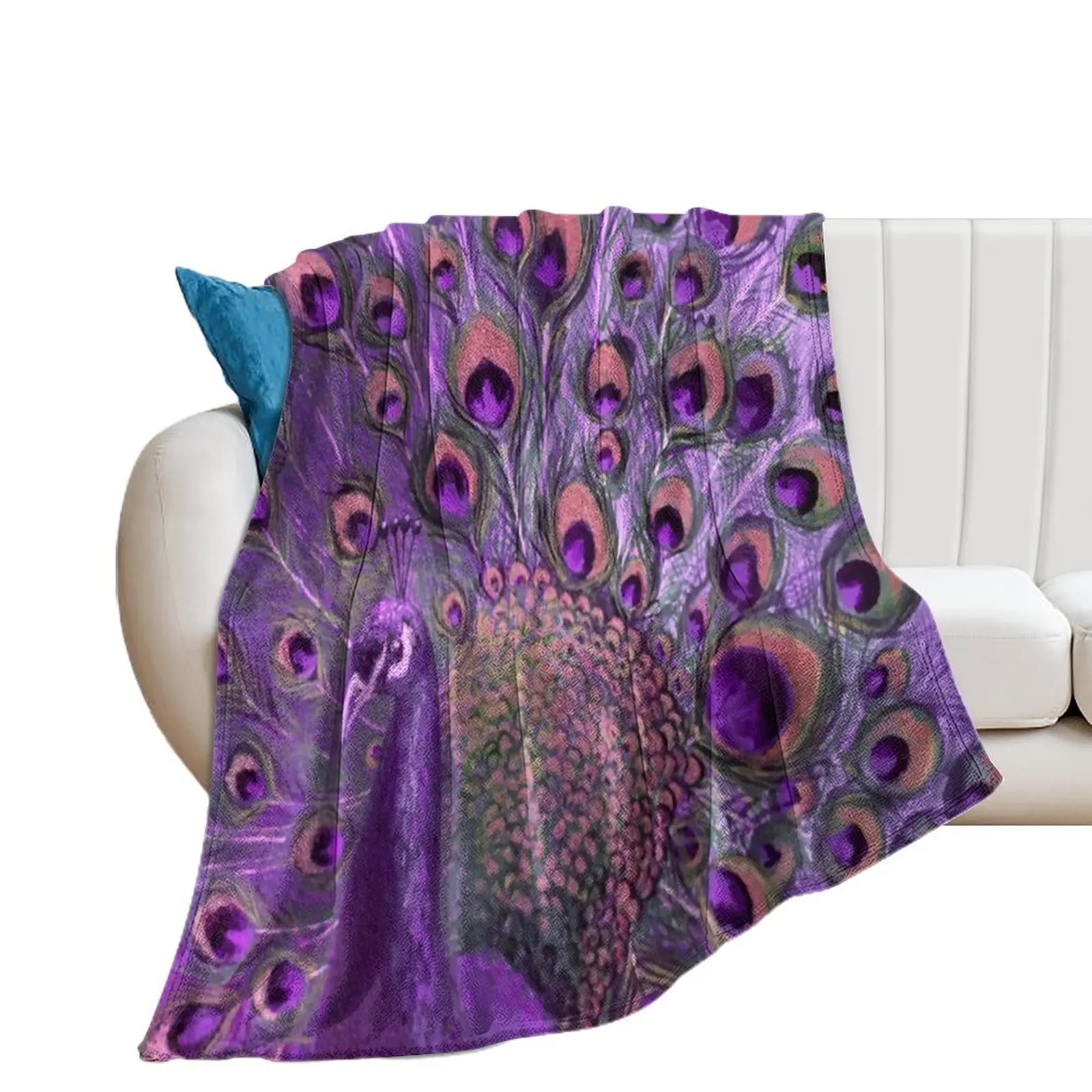 

Purple Peacock Full Glory Throw Blanket Cute warm winter Fashion Sofas Hair Blankets