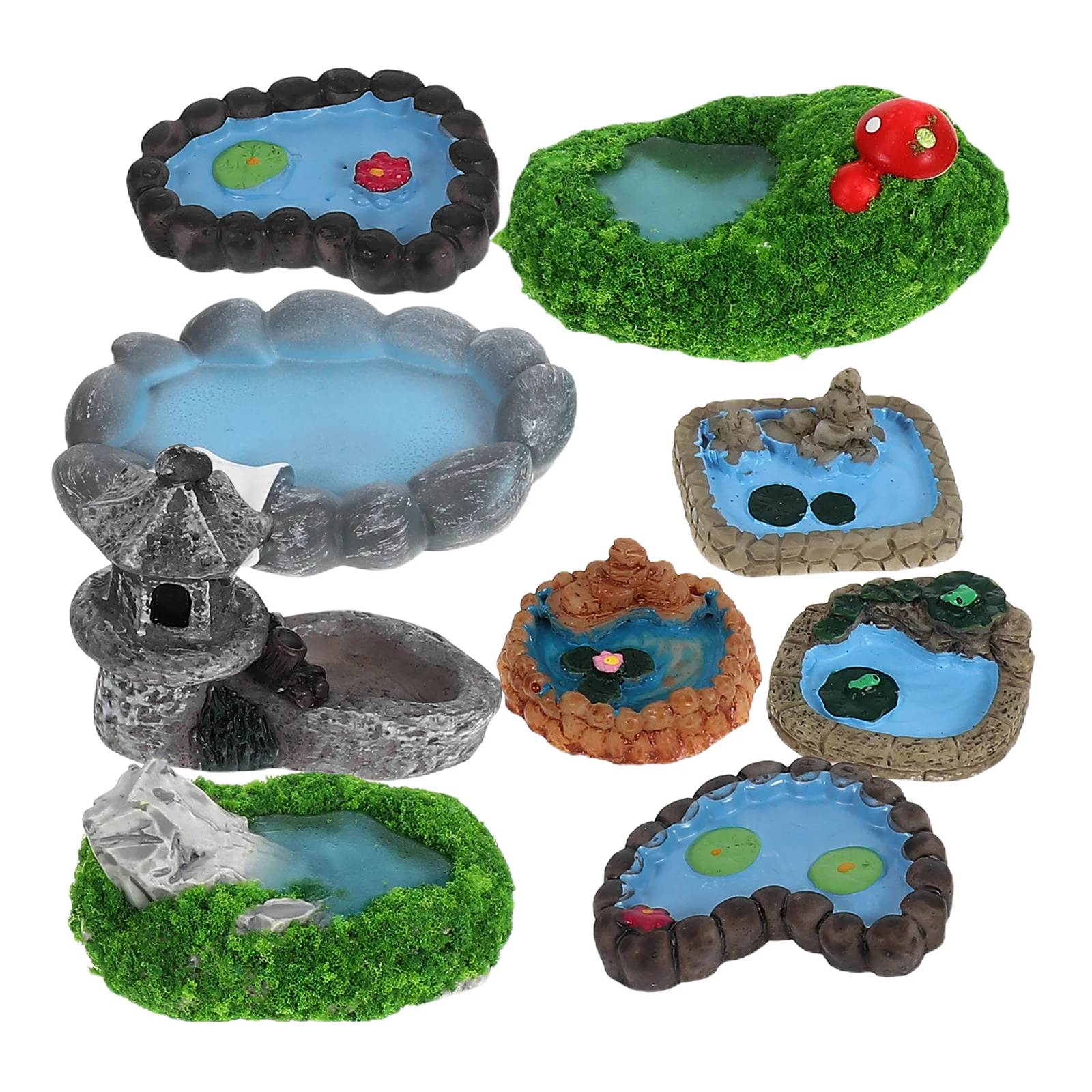 9 SZT. Mikro L Dekoracja z Żywicy do Basenu Figurki Mini Ogrodnicze Dekoracje do Terrarium Wróżkowego Akcesoria Miniaturowe do Oczka Wodnego Żywica