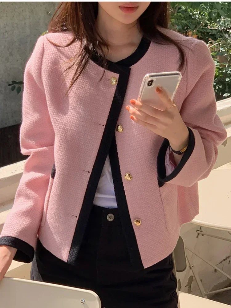 Women\'s Casual Black Outerwear, Korean Chic Female Overcoats, Elegant Single Loose Pink Coats, Spring and Autumn Jackets, 2024