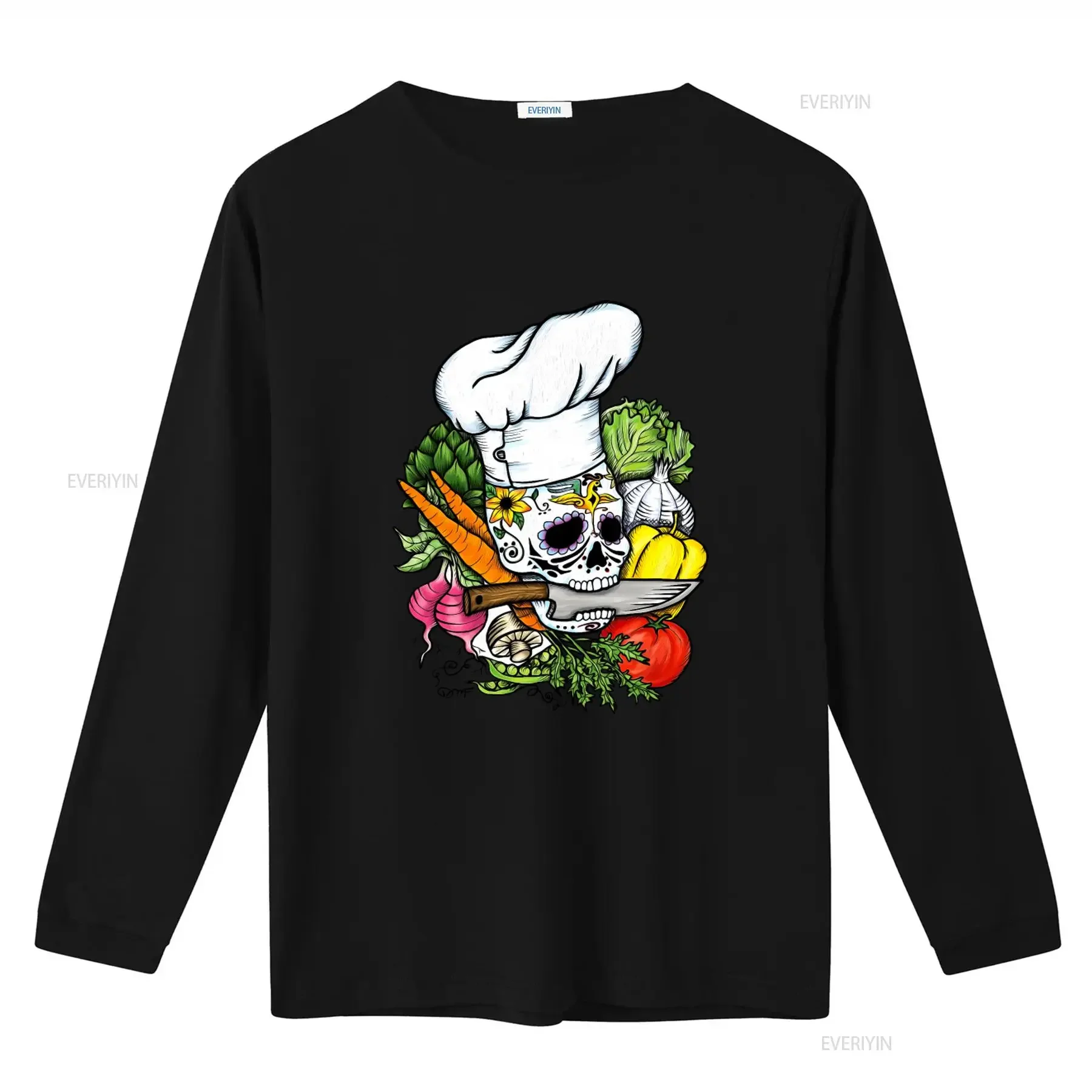 Sugar Skull Chef Vegetables Print T Shirt for American Market vintage Washed Soft Top For Everyday Wear streetwear Breathable