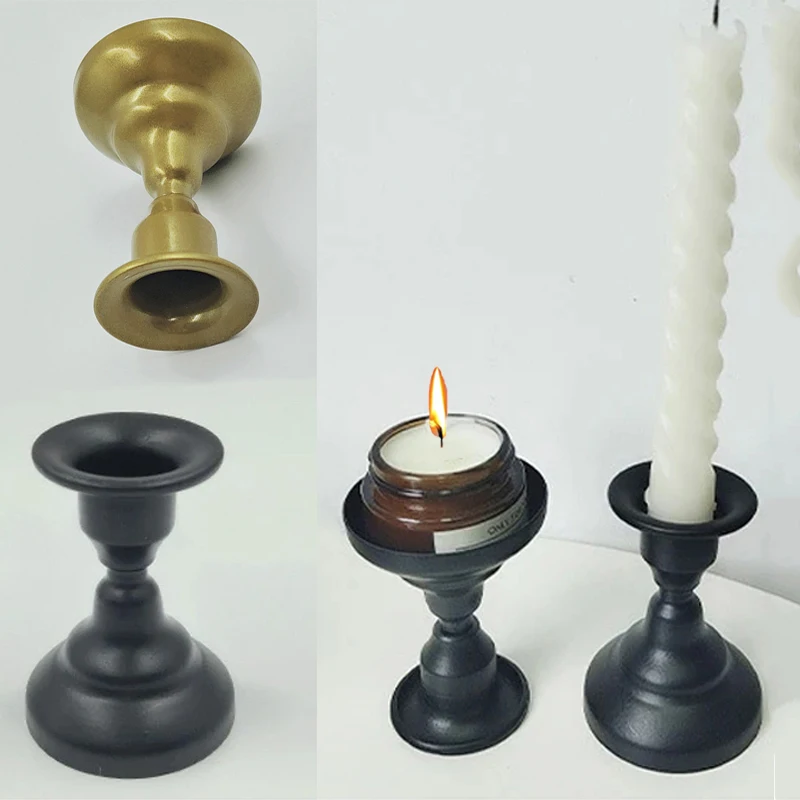 Simple Retro Candlestick Gold Black Wrought Iron Cylindrical Candlestick DIY Pole Wax Cup Wax Holder Wedding Banquet Candle Base