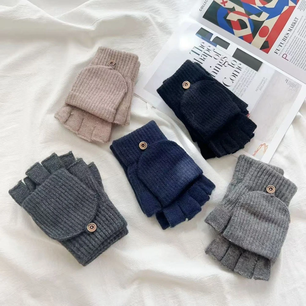 1 زوج محبوك رشاقته غطاء الوجه قفازات الكلاسيكية بلون يتعرض قفازات لينة الكروشيه أصابع القفازات الشتاء الدافئة القفازات #1