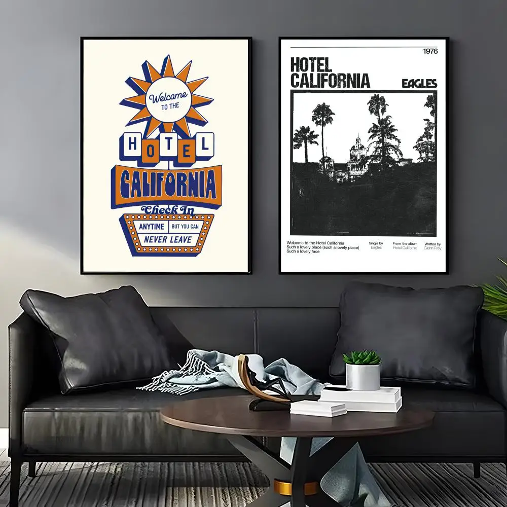 E-Eagles Hotel California Poster Home Living Bed Room Bar Hallway Sticky Wall Art Printing Aesthetic Decor