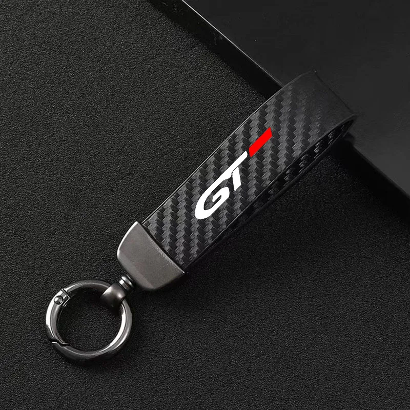 Carbon fiber Leather Car Keyring Exquisite Anti-lost Car Keychain for Peugeot gt gti gtline 508 5008 3008 208 2008 308