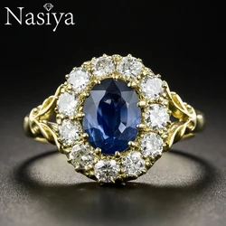 New Luxury Aquamarine Gemstone Gold Color Rings For Women Silver Jewelry Vintage Exquisite Ring Anniversary Engagement Gifts