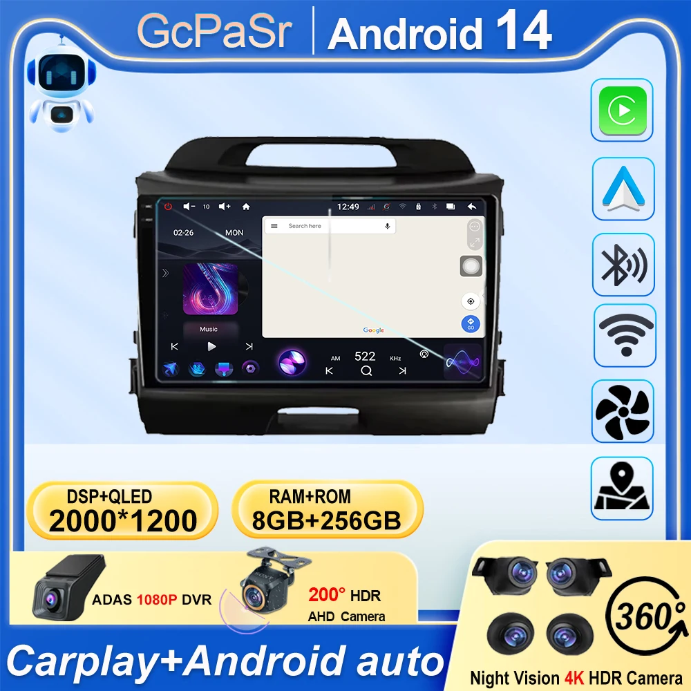 

Car Auto For Kia Sportage 3 4 SL 2010-2016 Wireless Carplay Android Multimedia Player GPS Navigation 4G WIFI No 2din DVD Radio
