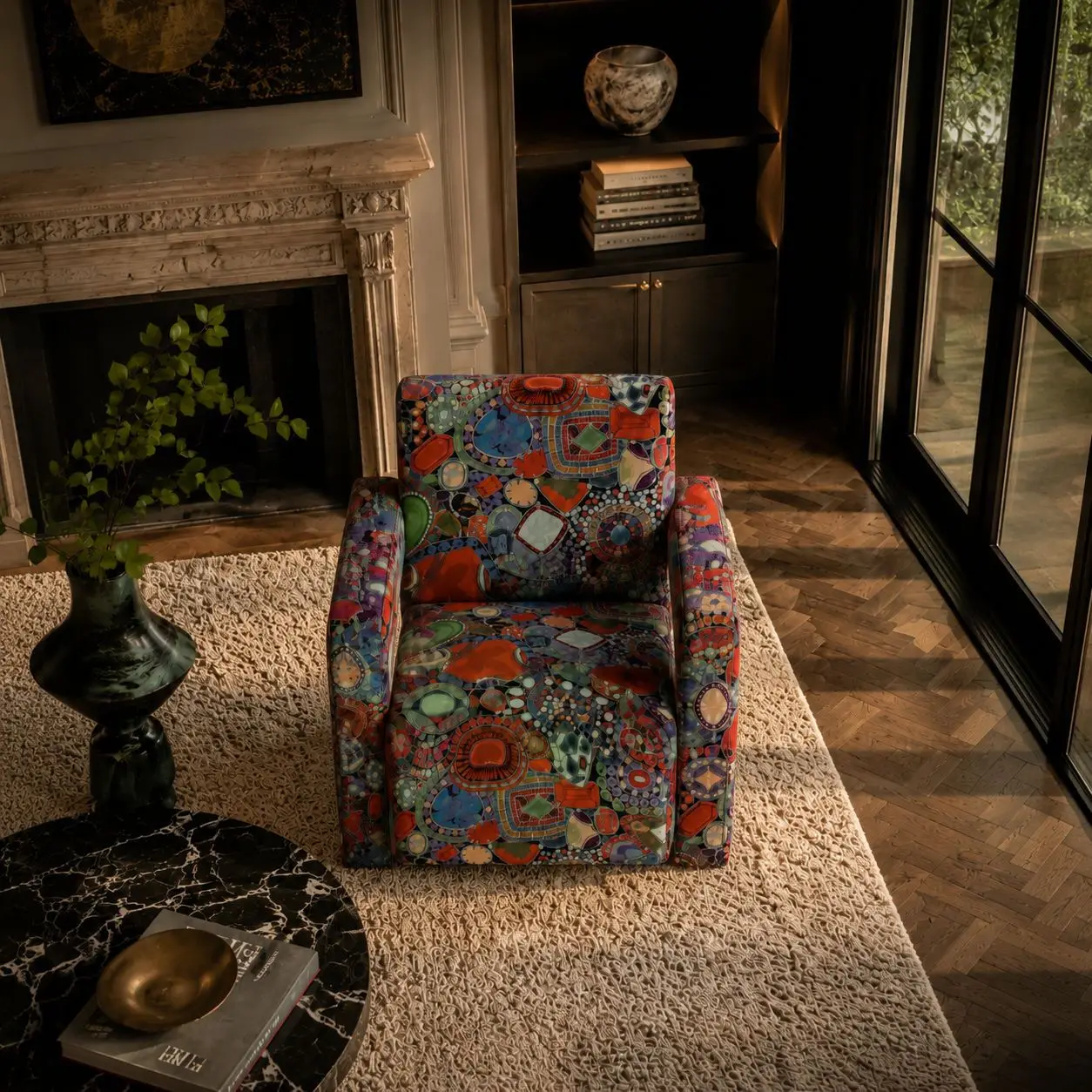 Italian light luxury Utrecht armchair, villa living room high-end design printed soft bag single sofa chair