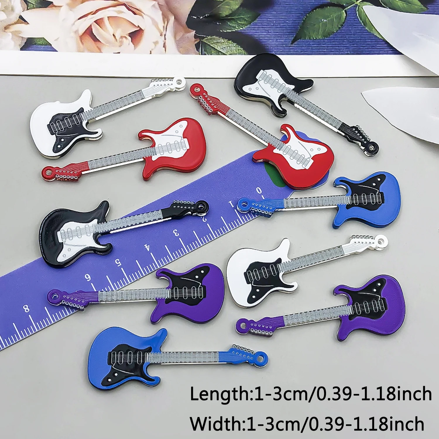 5 قطعة/10 قطعة الاكريليك الموسيقى الغيتار قلادة صنع المجوهرات Keychain بها بنفسك المفاتيح أقراط سحر للمجوهرات أساور قلادة