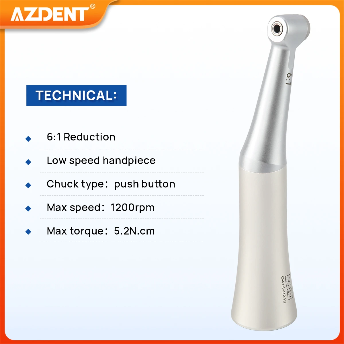 AZDENT Dental Endo Handpiece Contra Angle 6:1 Reduction Endodontic Low Speed Handpiece Mini Head for Root Canal Preparation