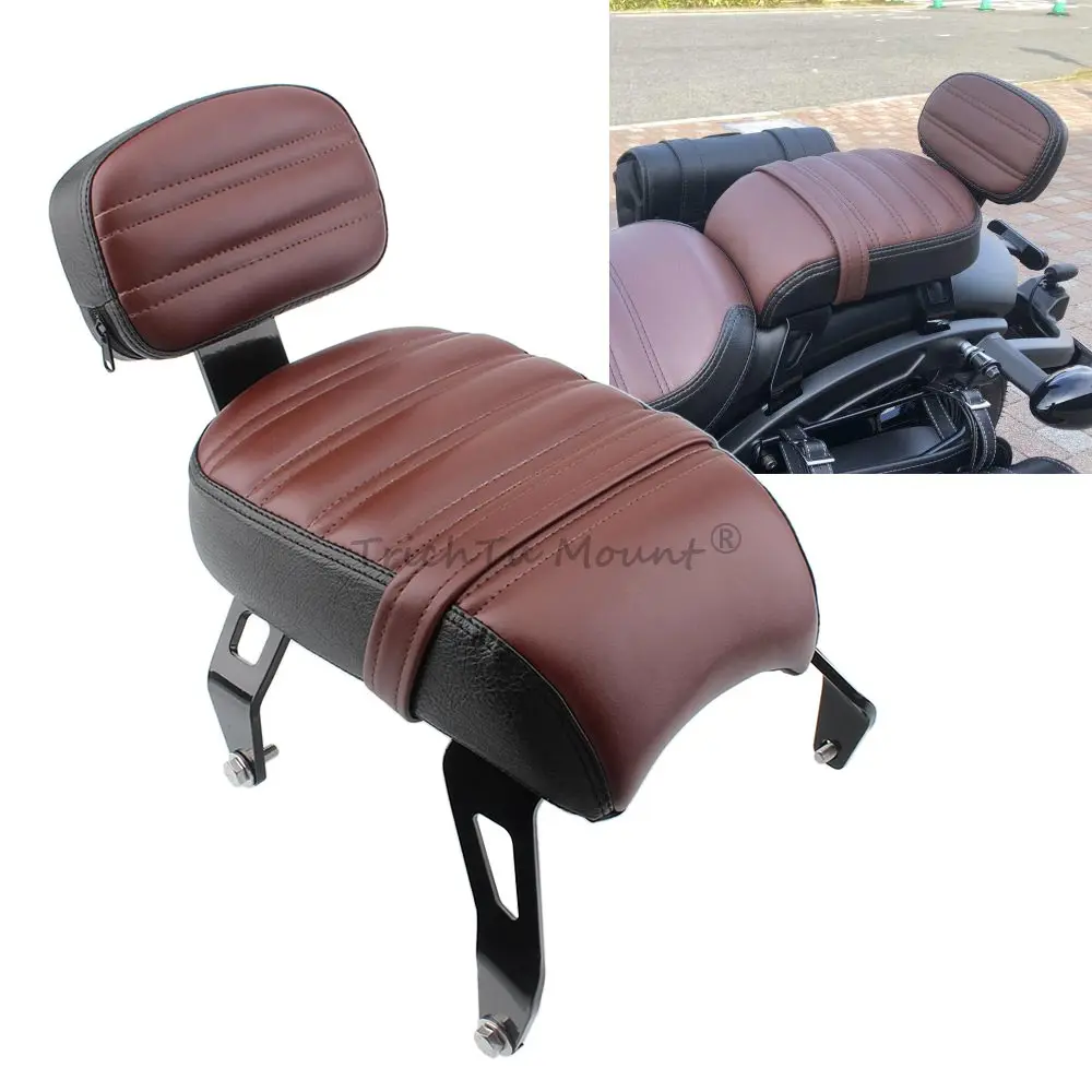 Motorcycle Brown Passenger Seat Backrest Leather Rear Passenger Seat with Backrest Pad Fits For Indian Scout Bobber Rogue