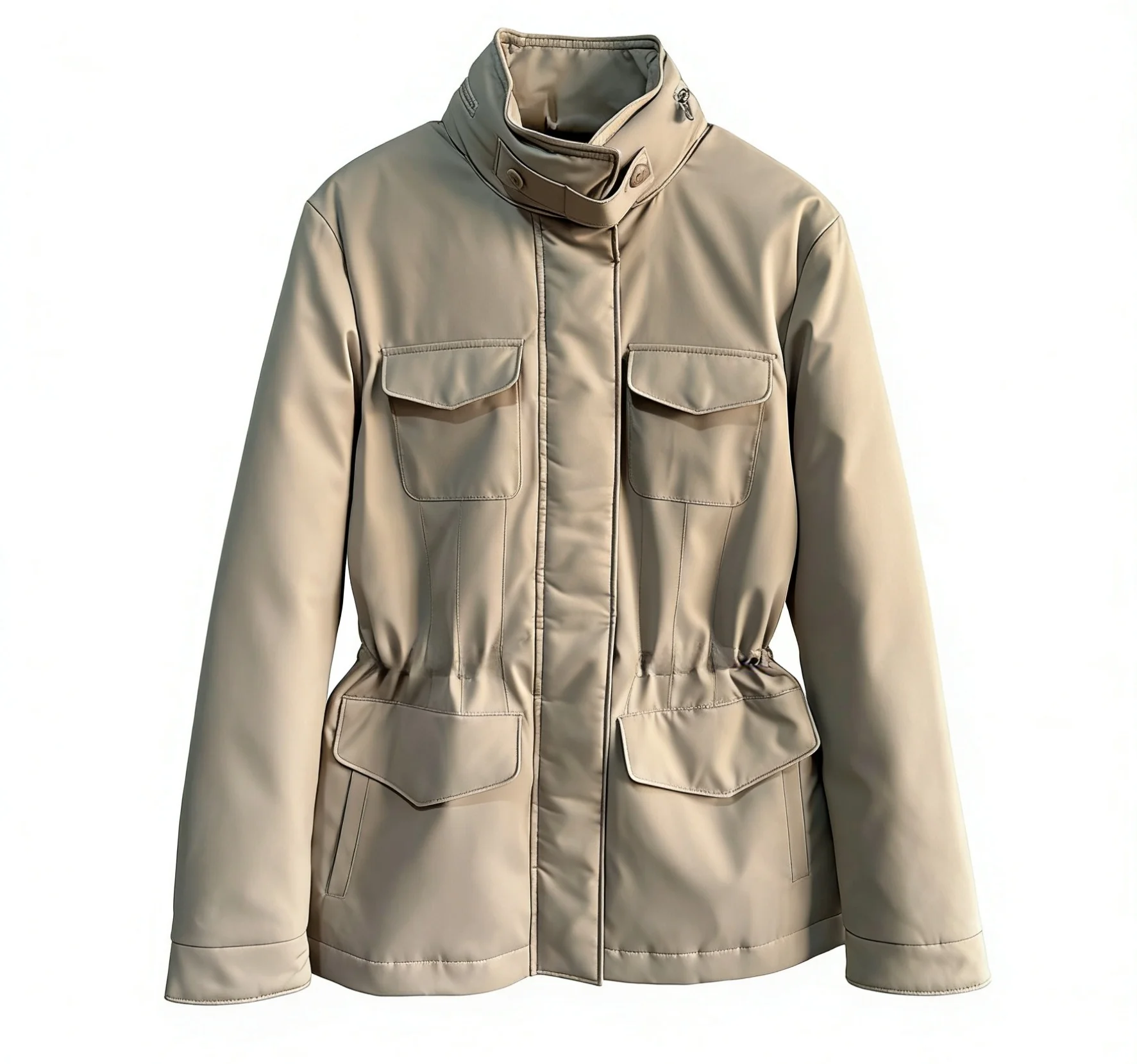 

High-End Tech Fabric down Jacket Coat with Hood Waist-Cinching Waterproof Women's Commute Style White Goose down Filled