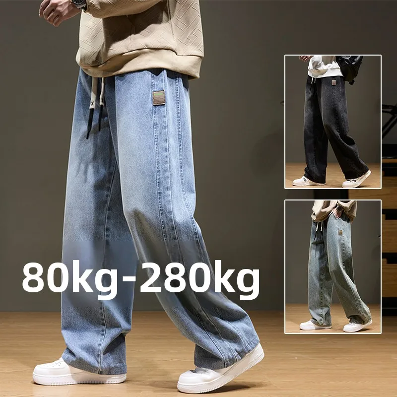 

Мужские прямые джинсы на флисовой подкладке, свободные широкие брюки больших размеров, осенне-зимние, новые, в американском стиле, свободного кроя