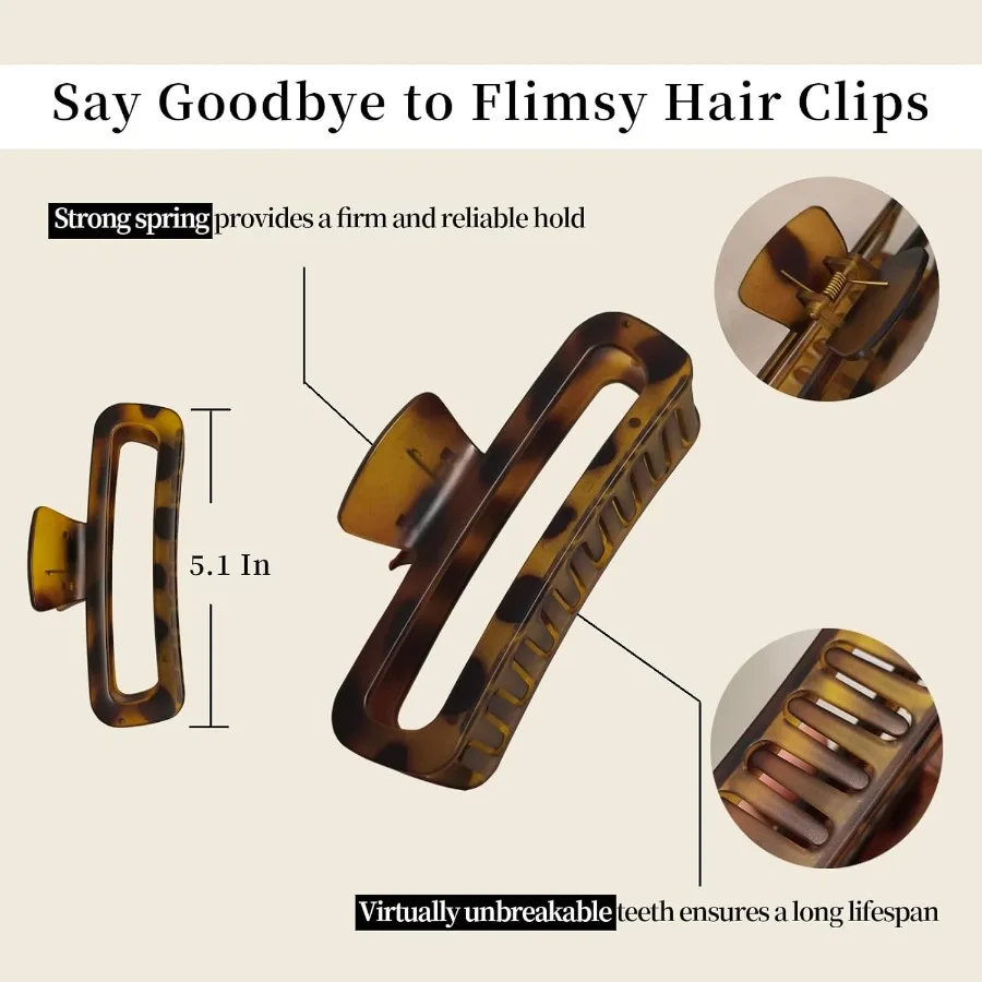 5 Inch Hair Claw Clips Extra Large Square No Slip Big Matte Glossy XL Rectangle Clip for Thick Curly Long Hair Women 4 Pack - I