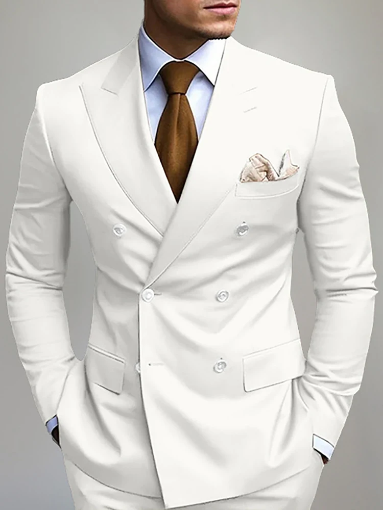 Men's Elegant Stripe Classic Printed Slit Tuxedo Suit Double-breasted Lapel Business Long Sleeve Blazer With Pockets Office Suit