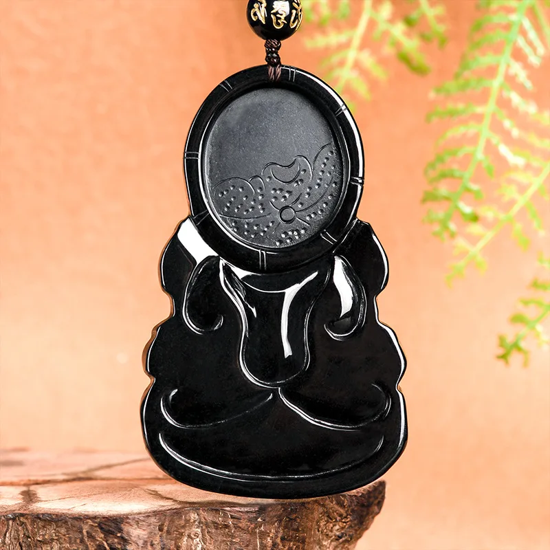 Natural A-grade Jade Ink Tara Avalokitesvara Buddha Statue Pendant Men's Gifts Women's Jewelry Ensuring Safety Charms Drop Ship