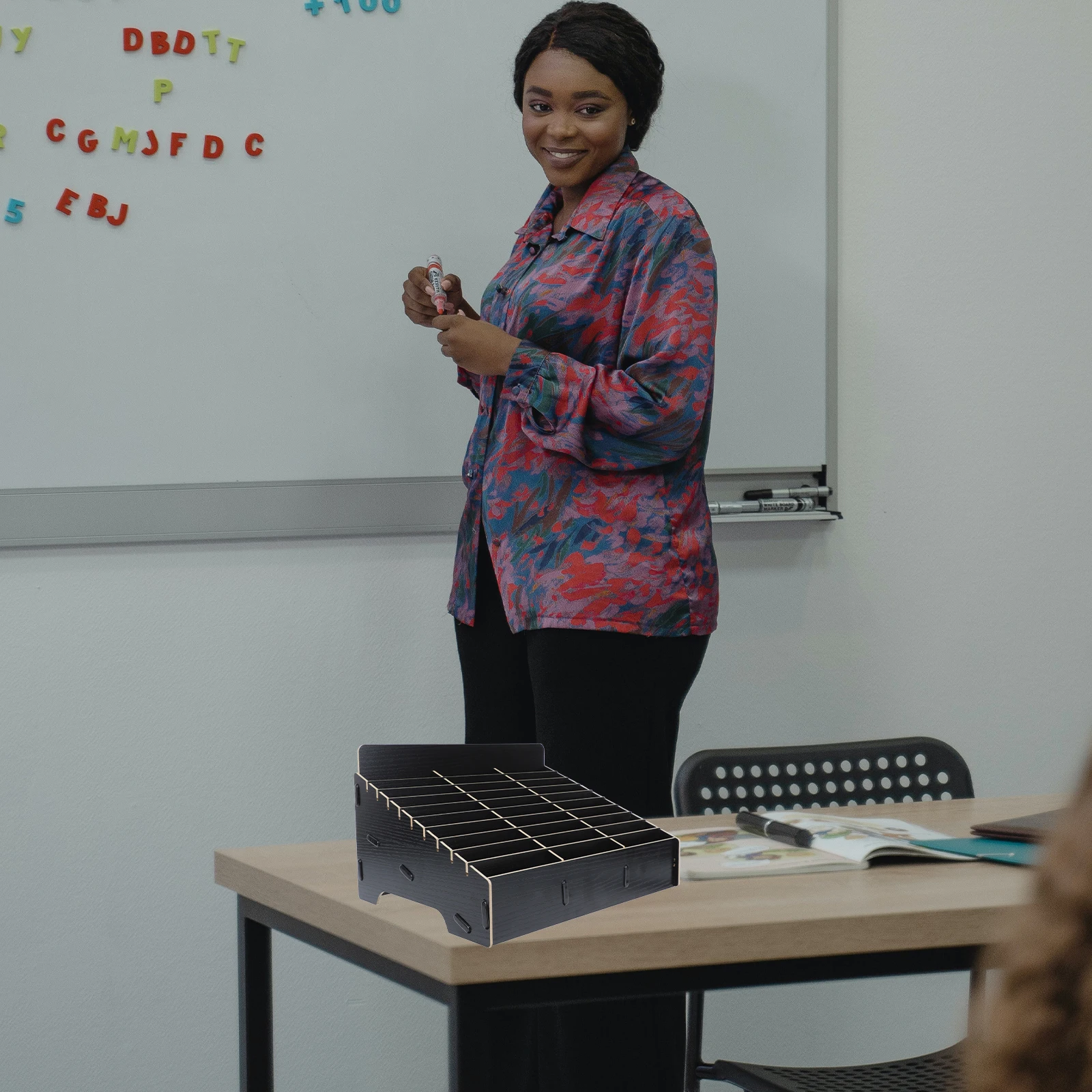 

1Pcs Mobile Phone Organizing Box Black Wooden Multi-Grid Storage Case Temporary Phone Holder for Office Classroom Use