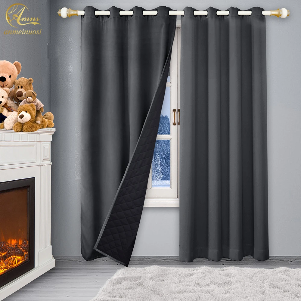 Winter Window Curtain Keep Warm Thickened Cotton Windbreak Soundproof Shading Grey Door Curtains For Living Room Luxury Bedroom