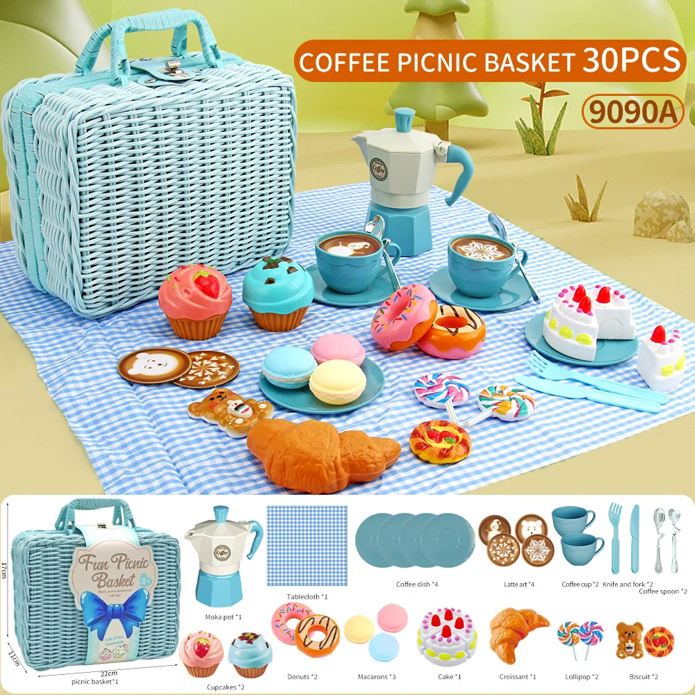 30個入り-ピクニックコーヒーとスナックおもちゃ-カトラリーと食品アクセサリー付き-屋外用食品おもちゃ-3歳以上の子供向け屋外用食品おもちゃ