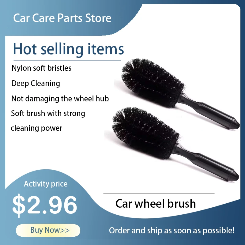 Simple Handle Car Wheel Brush Soft Bristle Tire Steel Ring Detail Cleaning Brush Car Washing Supplies Tool