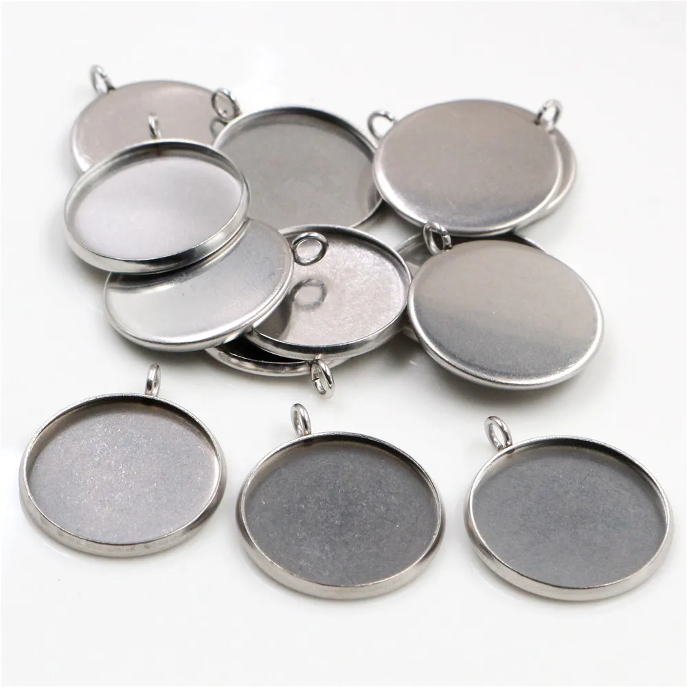 (Never Fade) 18mm 20pcs Stainless Steel 3 Style Cameo Settings Cabochon Base Charms Pendant High Quality