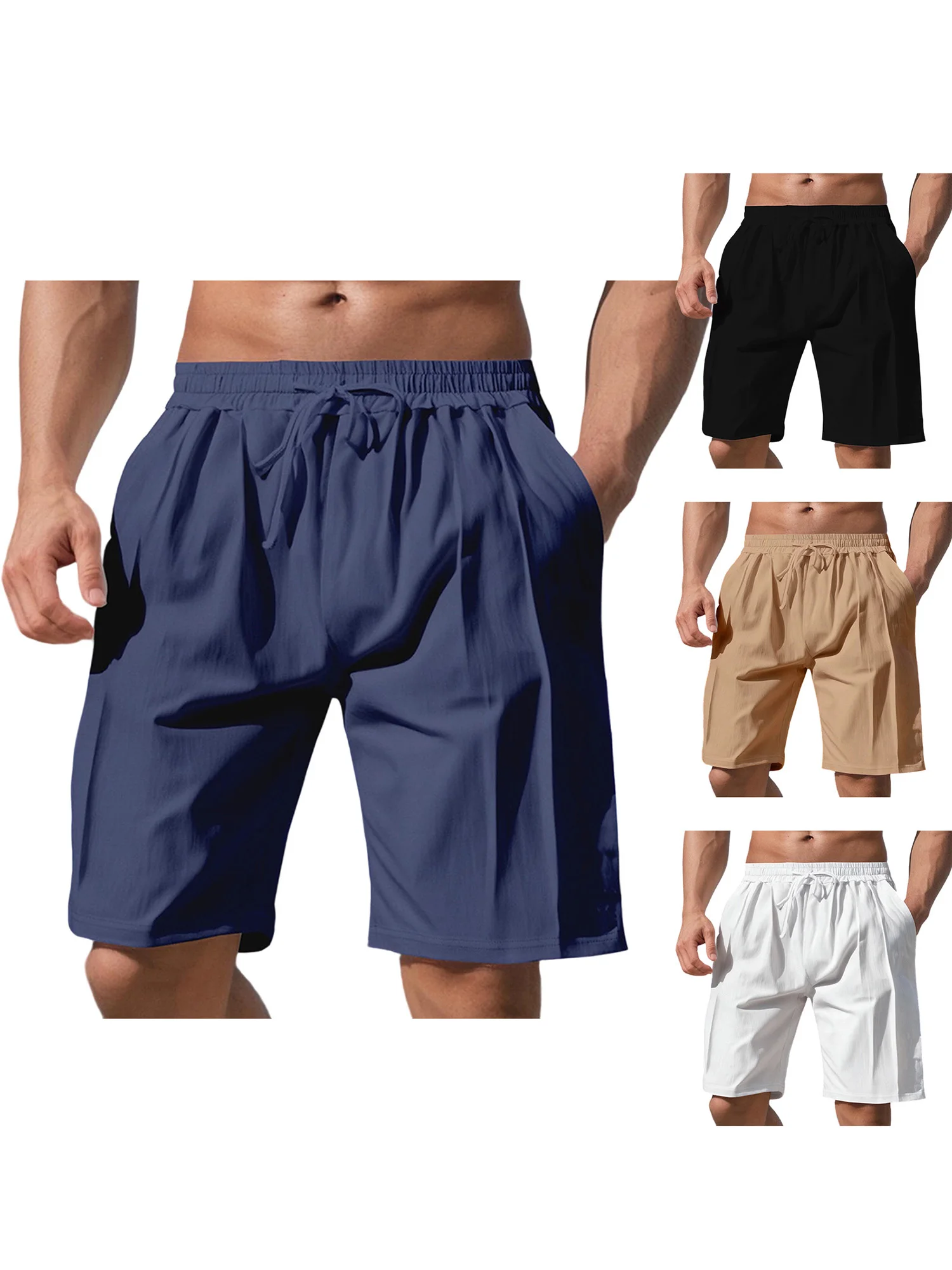 

Мужские легкие льняные шорты с регулируемой талией на шнурке и удобными карманами — идеально подходят для летних прогулок и пляжей