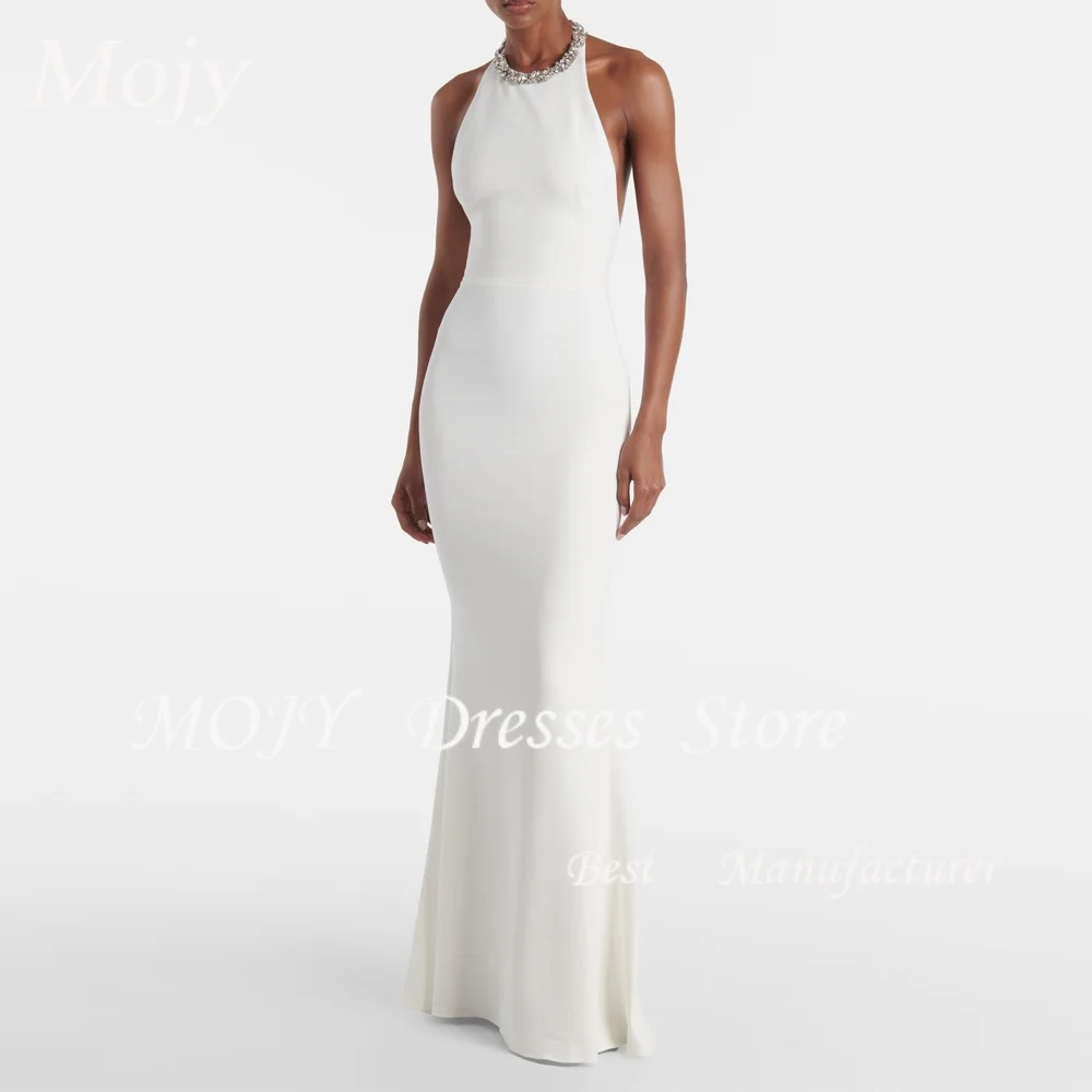 

Mojy сексуальное арабское свадебное платье на заказ, свадебное платье русалки без рукавов с лямкой на шее и бисером для невесты, платья для особых случаев