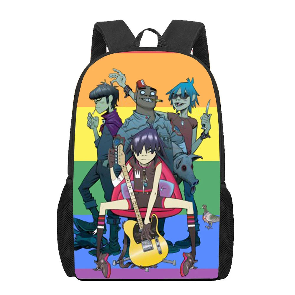 Gorillaz Band Impresso Mochilas para Crianças, Padrão dos desenhos animados, Sacos de livros escolares, Mochila Kawaii Adolescente, Meninos e Meninas, Mochila Laptop Casual