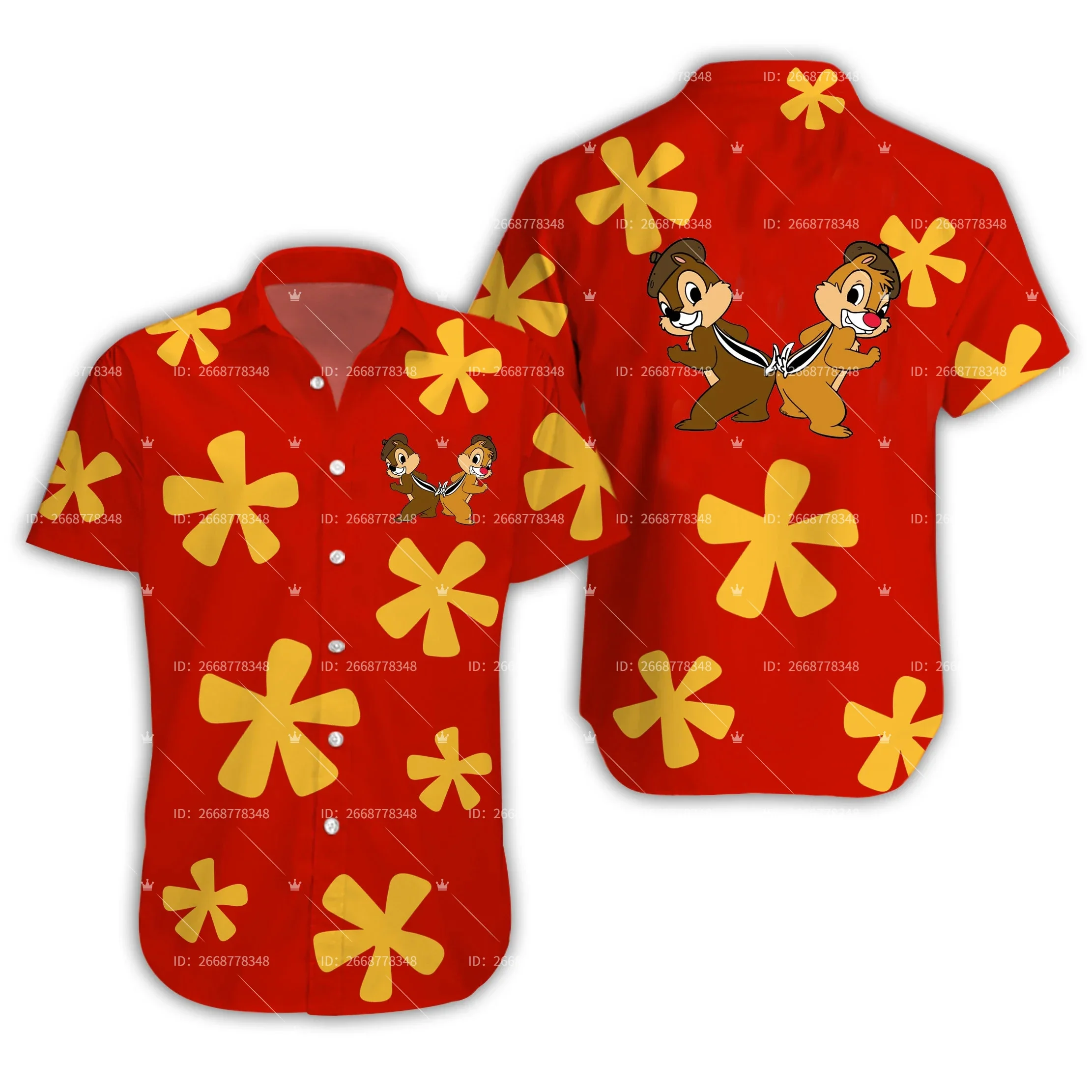 Camisa hawaiana de Chip \'n\'dale Nuts de Disney, camisa hawaiana de Chip y Dale, Top informal de manga corta con botones para playa