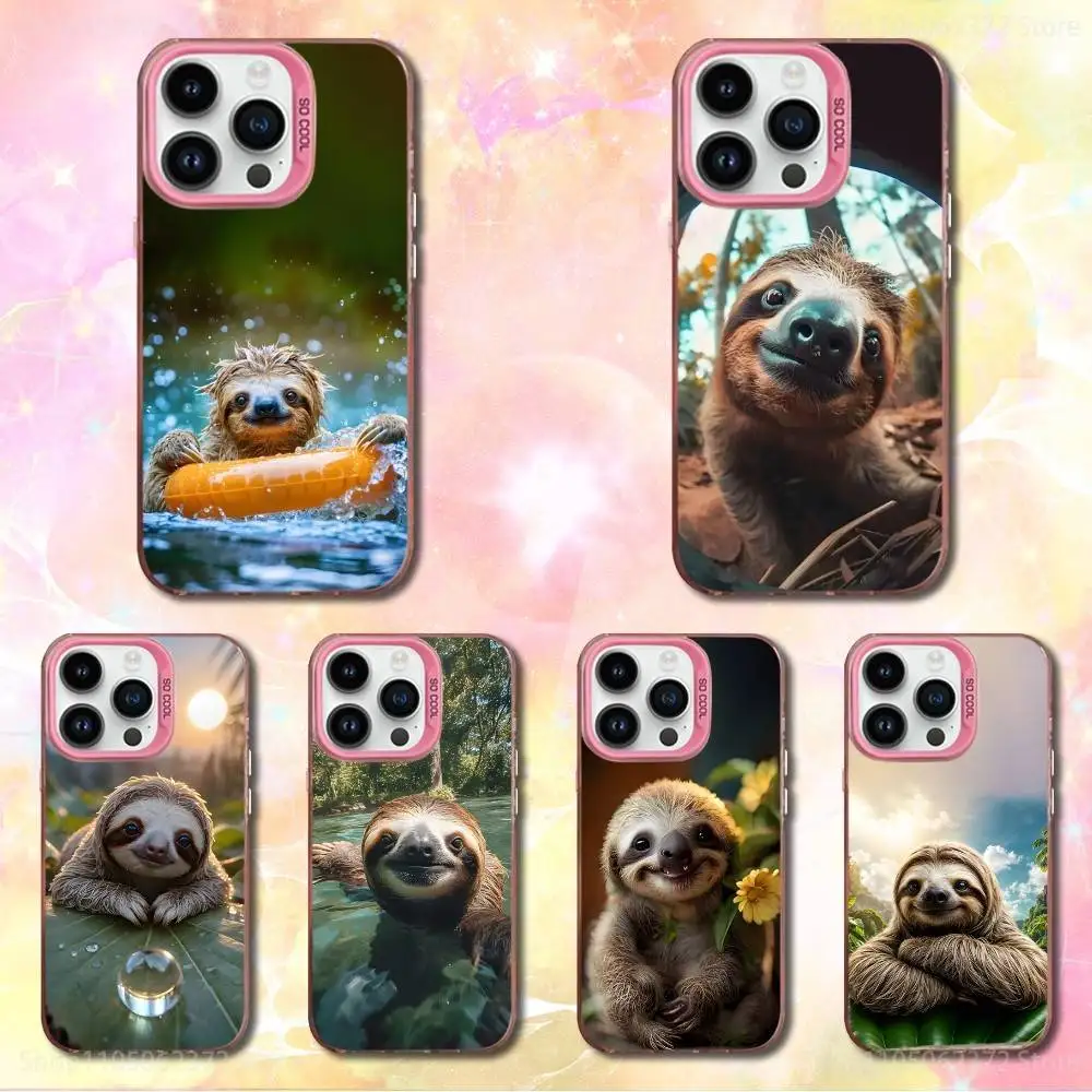 

Phone Case For iPhone 12,11,14,16,13,15,Mini,Pro,MAX,SE,XS, Cute Sloth Animal Pink Matte Silicone Cover