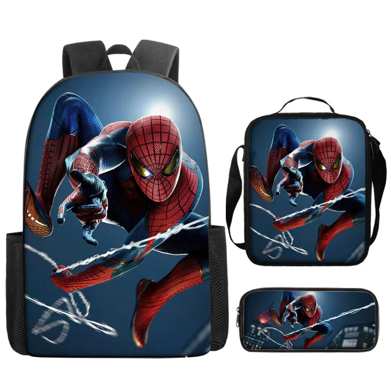 

New Marvel Comics Spider-man Cartoon Backpack Student Bag Large Lunch Bag Pencil Case Fashion Waterproof Lightweight Backpack.