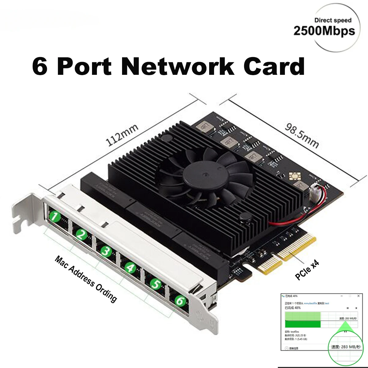 

6 Ports PCIe 2.5 Gigabit Network Card RJ45 2500Mbps NIC Realtek 8125b Chip for 2.5G Vision Industrial Camera Capture Nas