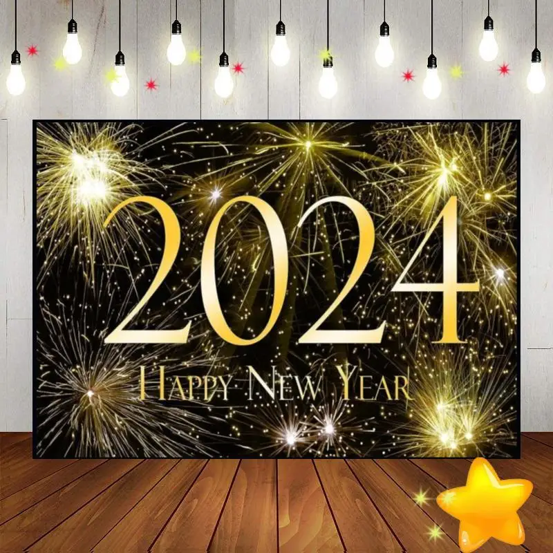 Happy New Year 2024 Background Cheers The Photo 12 O 'Clock Countdown Baby Shower Decoration Photography Backdrops Lights Eve