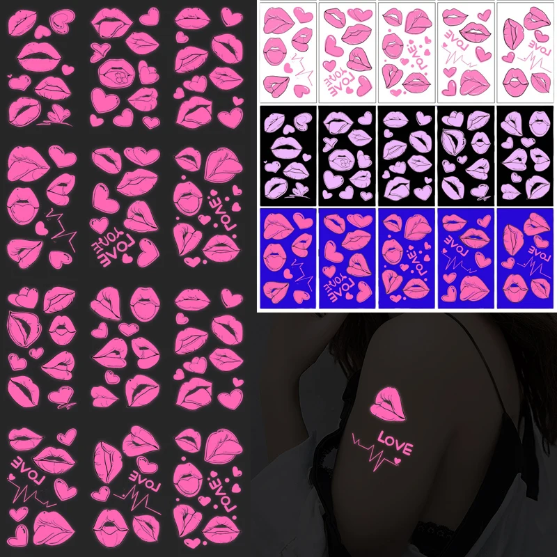 

Fluorescent Face Tattoo Love Heart Skin False Stickers Glow In The Dark Festival Party Body Sticker for Arm Leg Face