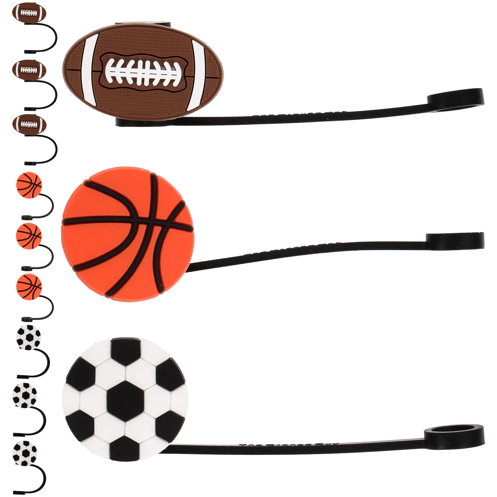 

12pcs Plastic Covers Cute Sports Ball Design Reusable Straw Tips Caps Dustproof Splashproof For Outdoor Family Party Use