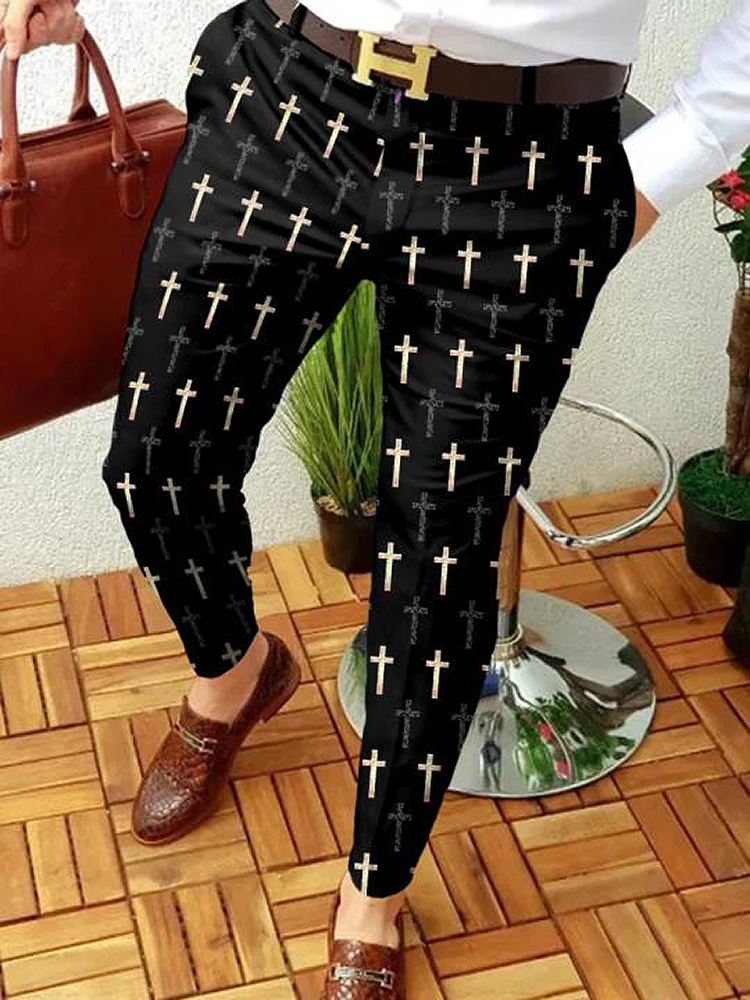 

2022 NEW Men Business Casual Trousers Retro Pattern Print Straight Long Pants Mens Spring Autumn Fashion Streetwear