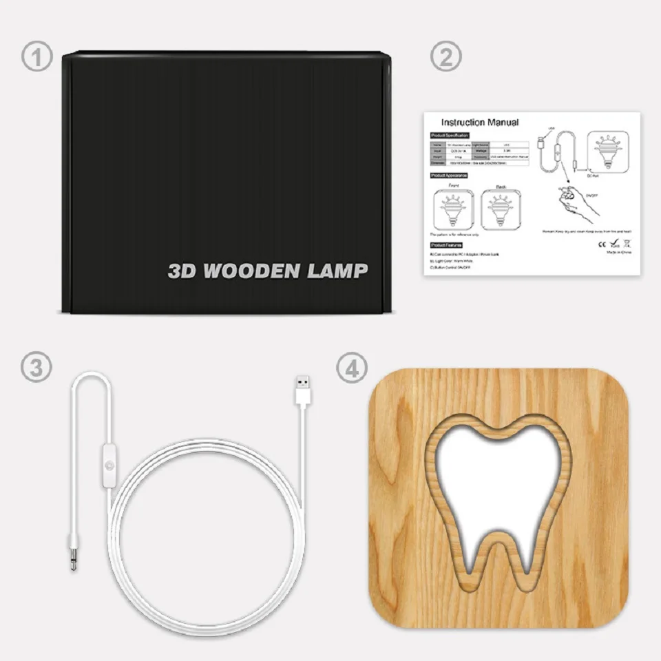 Stomatologiczne 3D LED w kształcie zęba projekt Visua drewniane nocne stół z drewna USB dla kliniki dentysta dekoracja stomatologii prezenty