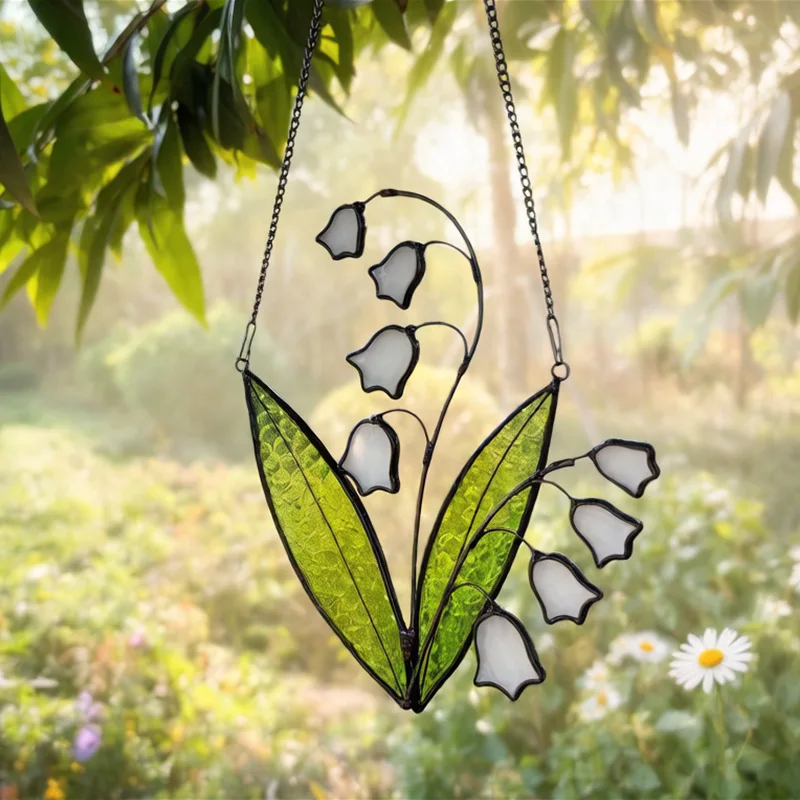 Real Stain Glass Decor Flower Stained Glass Window Hanging Plant Room Decor Hanging Plant Lover Home Gardening Gifts for Women