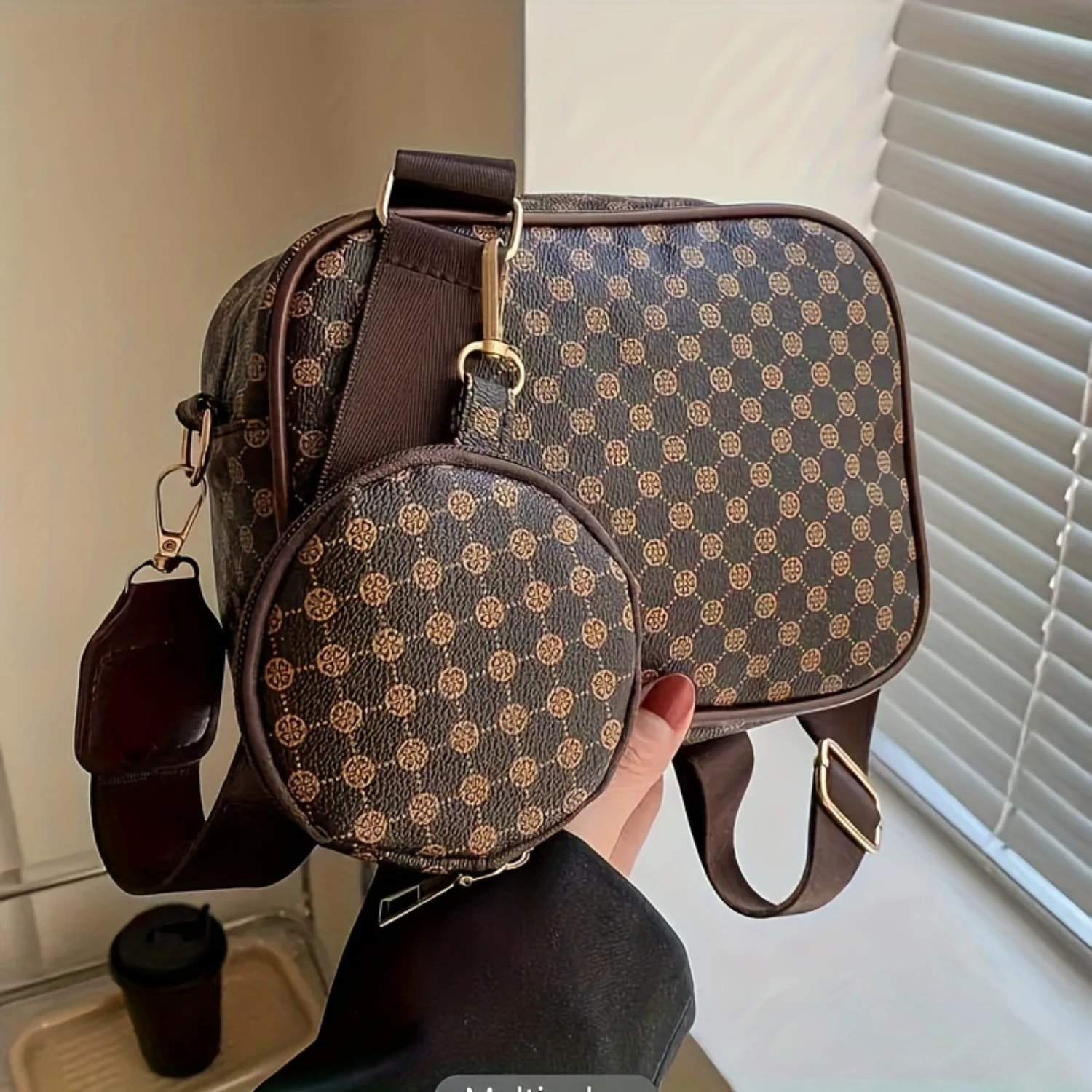 

Geometric Pattern Crossbody Bag Set, Mini Shoulder Bag, Vintage Square Bag, Women's Coin Purse