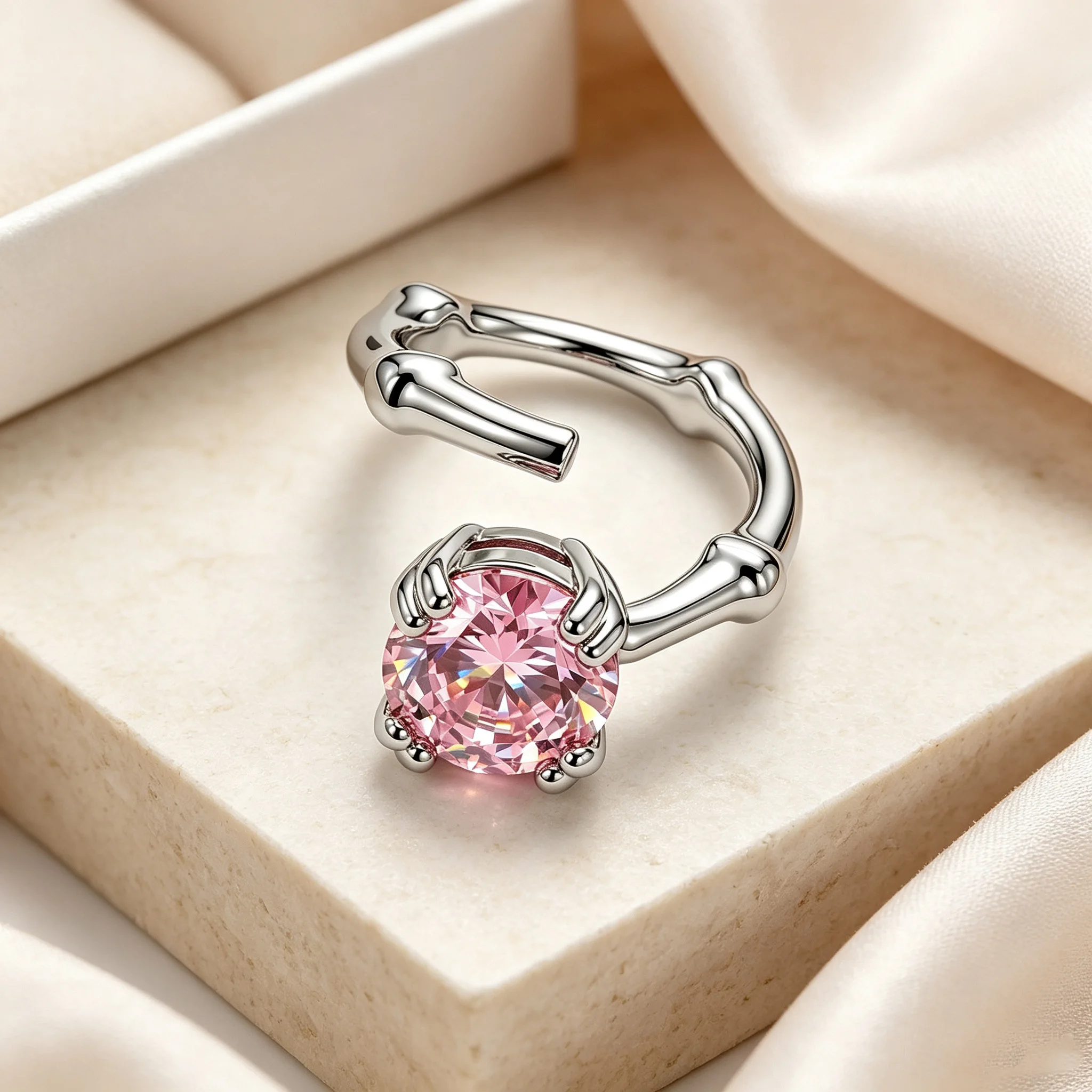 Luxuriöser ovaler Ring mit rosa CZ und mehrfarbigen Edelsteinen, vergoldeter Statement-Cocktailring, eleganter Damenschmuck, Geschenk zum Jahrestag – Detail 11