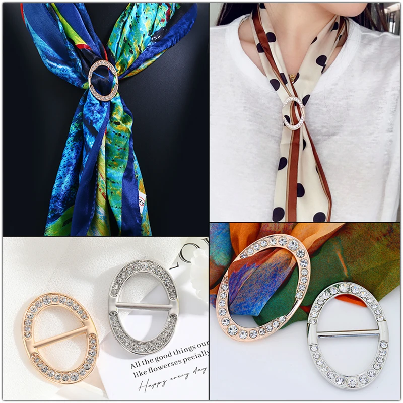 كريستال البيضاوي وشاح مشبك بروش الحلي انزلاق ضبط منديل الملابس تي شيرت حلقة كليب للنساء اكسسوارات للتزيين