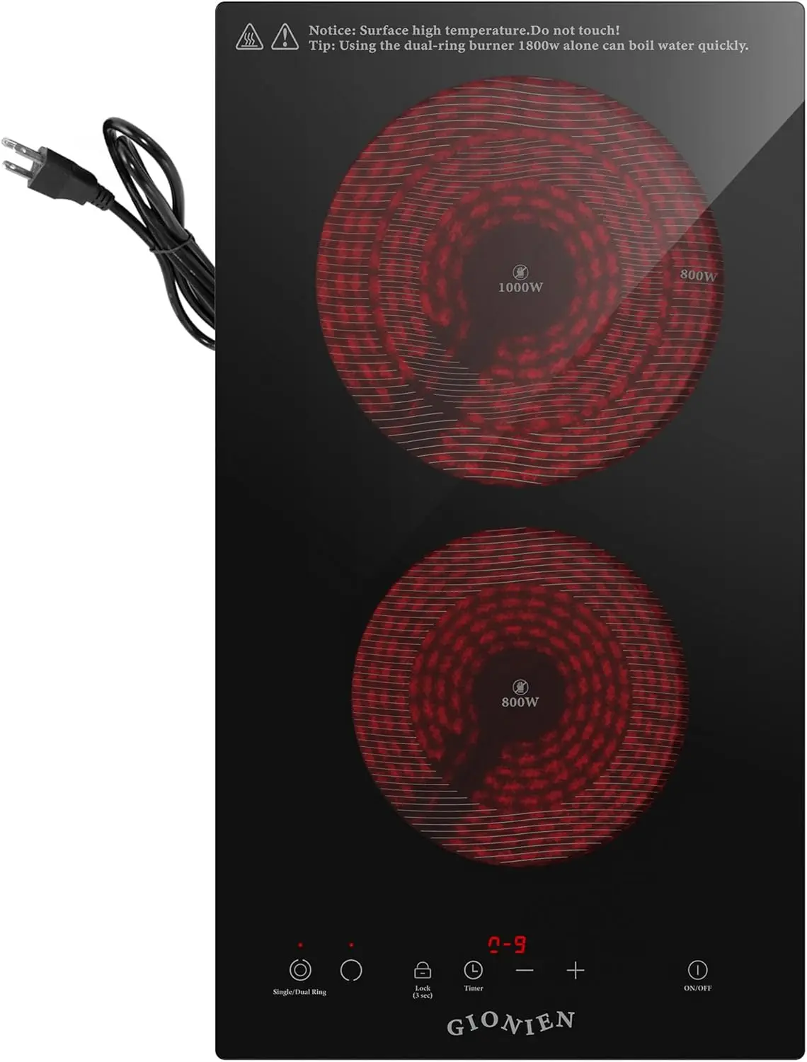 

Electric Cooktop 2 Burners 110V~120V, 12'' Plug in Electric Stove Top,Countertop or Built-in,Ceramic Glass,Sensor Touch