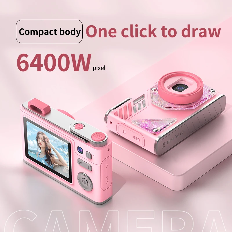 

64MP Compact Digital Camera 180°Flip Screen Selfile Camera 4K 8X Digital Zoom CCD Digital Photography Camera for Student RENEAR