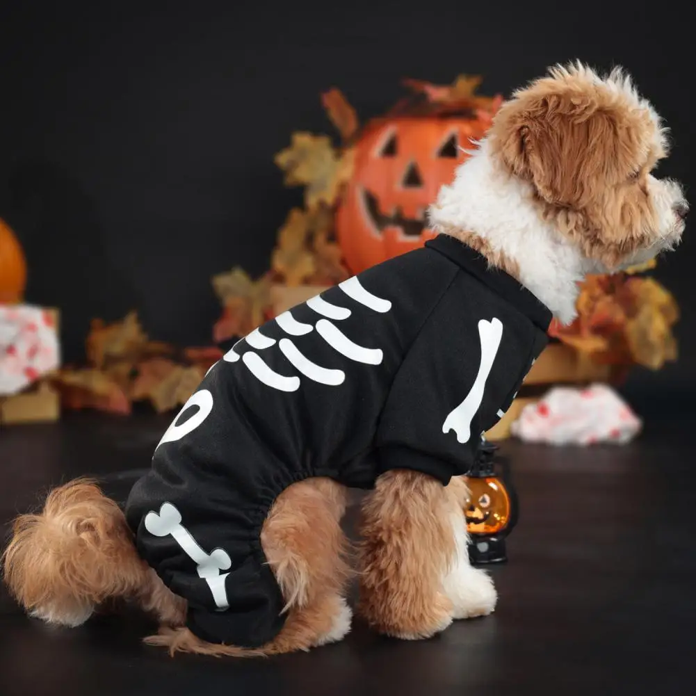 Night Pet Attire Skeleton Pet Costume Jumpsuit for Small Medium Dogs Funny Halloween Clothes Apparel Cosplay Prop for Puppy