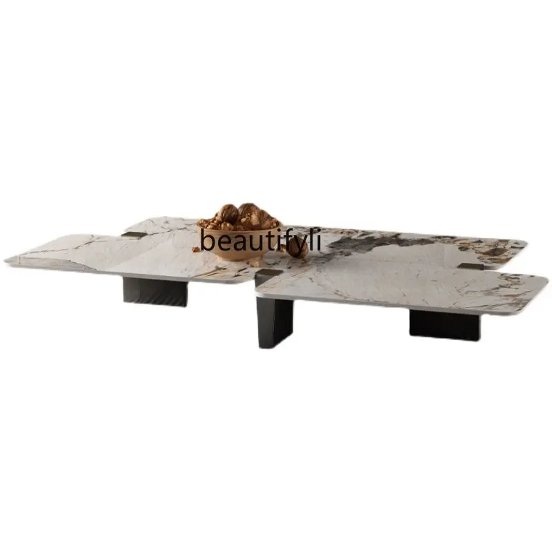 

zq Italian Stone Plate Coffee Table Modern Minimalist Living Room Creative Coffee Table Marble Small Apartment Table