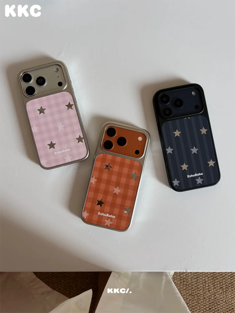 

New Sparkling Star Grid with Simplicity INS Korea Edge Epoxy Anti-drop Phone Case For iPhone XR/11/12/13/14/15/16/17 ProMax Case
