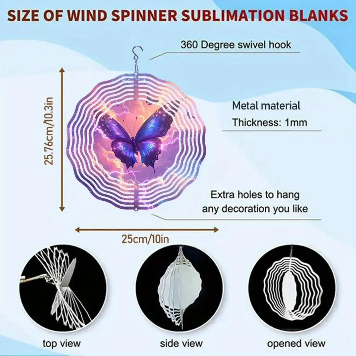 CIFBUY Metal Butterfly Wind Chime Garden Wind Spinner Floral Yard Decor Outdoor Hanging Windmill with Infinite Rotation Function